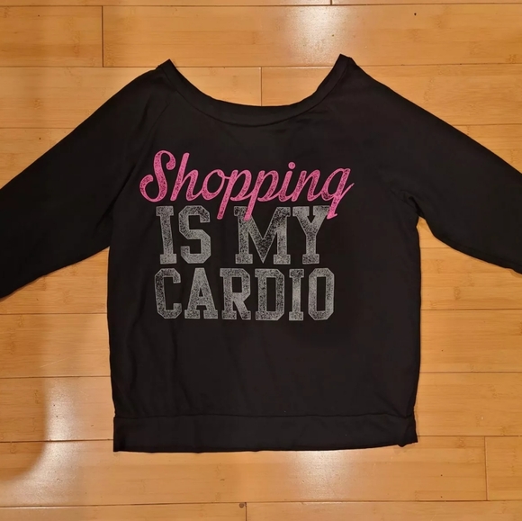 Chin up apparel Shopping is my Cardio black lightweight casual shirt top L - Picture 8 of 10